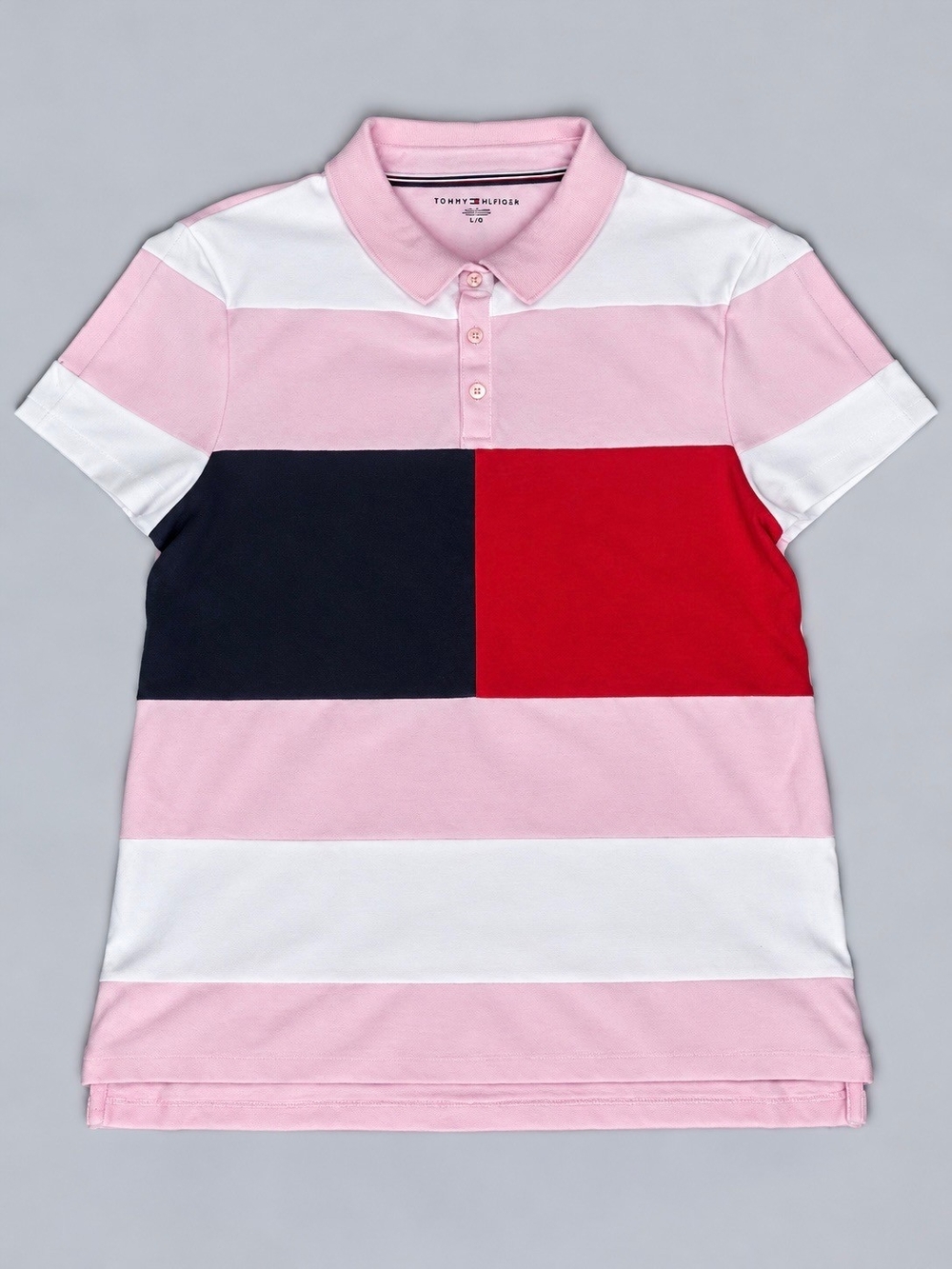 Tommy Hilfiger Pink, Red, Black & White Block Stripe Polo